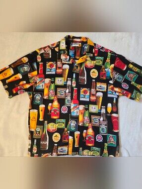 Hawaiian Beer Print Aloha Shirt - Black Multicolor
